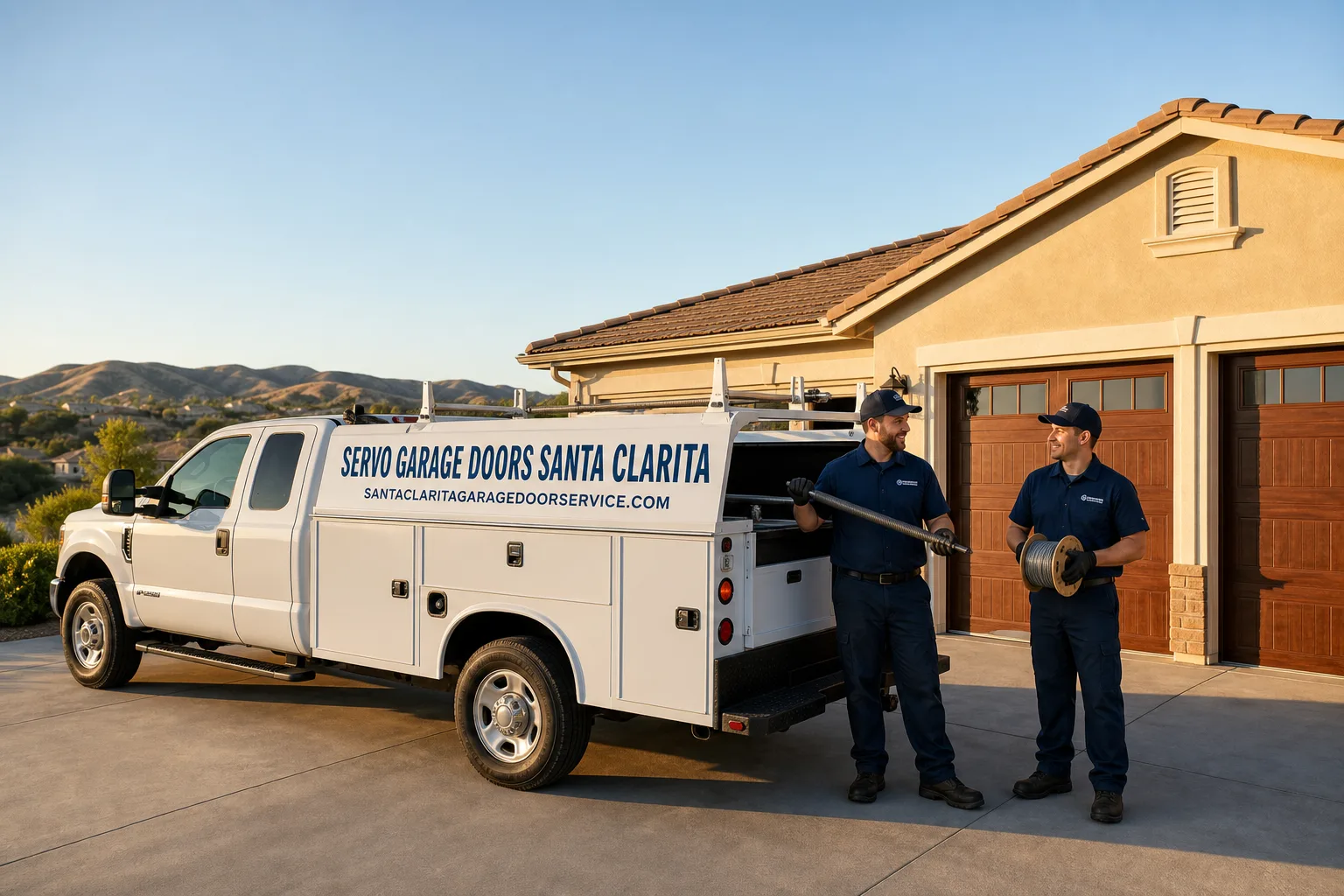 Servo Garage Doors Santa Clarita garage door service vehicle and crew in Santa Clarita, CA